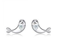 DAYLINLOVE Orecchini a forma di foca, in argento Sterling 925, con cuore e zirconi, idea regalo per gli amanti della foca, Argento sterling