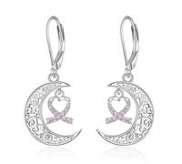DAYLINLOVE Orecchini per cancro al seno in argento sterling 925 con fascia di luna e orecchini per il cancro al seno sopravvissuto gioielli regali per le donne