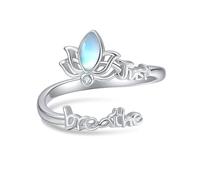DAYLINLOVE Respirare semplice anello in argento sterling 925, con pietra di luna di loto, regolabile, anello aperto per il pollice, ansia, ispirazione, idea regalo per donne, mamma, nonna, metallo