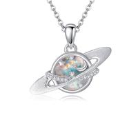 DAYLINLOVE Sabato Collana in argento Sterling 925 Il pianeta Opale Pendente Collana Lunedì Saturno Collane per le Donne Anniversario Gioielli Regalo, Argento sterling