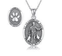 DAYLINLOVE San Francesco di Assisi, collana in argento sterling 925, San Francesco Medal Patron Saint Of Animals collana amuleti religiosi gioielli regalo per uomini e donne, Argento sterling