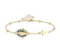 DAYLINLOVE Virgen De Guadalupe - Bracciale in argento sterling 925 con rosario con croce e abalone con conchiglia, regalo cristiano, per donne e ragazze