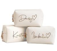 DayOfShe Regali per la doccia nuziale Borsa di trucco personalizzata con nome e fiore di nascita come regali per damigella d'onore, borsa da viaggio personalizzata per articoli da toeletta, Stile 4