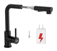 DAYONE - Rubinetto da cucina a bassa pressione, nero, rubinetto a bassa pressione con doccetta estraibile e 2 tipi di getto, miscelatore in acciaio inox, girevole a 360°, con 3 attacchi per boiler