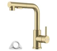 DAYONE Rubinetto da Cucina in Oro Spazzolato con Doccetta Estraibile, SUS304 Acciaio Inox Alta Pressione, Miscelatore da Cucina con due Funzioni di Spruzzo, Miscelatore Girevole a 360°
