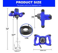 DayPlus 2600W Miscelatore per calcestruzzo portatile Miscelatore a paletta Agitatore a 6 velocità regolabile Strumento di agitazione per mix elettrico Asta di miscelazione M14