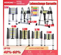DayPlus Scaletta pieghevole telescopica in alluminio 2,6M-5M, multiuso, antiscivolo, estensibile, pioli, leggera, capacità di carico di 150 kg