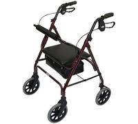Days Lightweight Folding Four Wheel Rollator Walker with Padded Seat, Lockable Brakes, Ergonomic Handles, and Carry Bag, Limited Mobility Aid, Ruby Red, Medium, (Eligible for VAT relief in the UK)