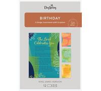 DaySpring - Celebrating You Birthday- King James Version- Assortimento di 4 design con scrittura, 12 biglietti e buste geometriche botaniche (J5127)