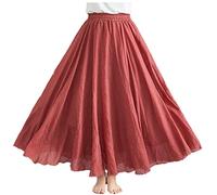 Daysskk Maxi gonna da donna lunga in lino, gonna estiva da donna, in stile boho, da spiaggia, da donna, a vita alta, per il tempo libero, le vacanze, la spiaggia, rosso ruggine., 85 cm