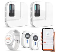 Daytech Allarme Intelligente per Anziani WiFi Tuya,Pulsante Salvavita Anziani,Per le persone che hanno bisogno di essere assistite a domicilio (2 Ricevitori + 2 Pulsanti + 1 Braccialetto)