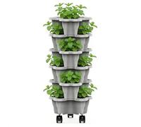 Dayysiuy Giardino Verticale | 6 Livelli con Ruote e Vasi Antitempesta | Vaso per Fragole a Torre - per Interno, Esterno, Cortile, Patio, Aiuola Rialzata, Serra, Fiori, Ortaggi