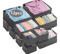 Dazhtu 12 Pezzi Organizer Armadio Scatola, Organizer Armadio Salvaspazio, Pieghevole Divisori per Organizer Cassetti, Organizer Cassetti Armadio per Calze,Biancherie,Reggiseni,Cravatte (Grigio)