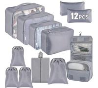 Dazhtu 12 Pezzi Organizer Valigia, Packing Cubes, Organizzatore per Valigia per Vacanze e Viaggi, Grigio