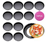 Dazhtu 12 Pezzi Stampo Crostata Fondo Amovibile, Teglia per crostate 8cm/3 pollici, Stampi per Crostatine Acciaio al Carbonio, Antiaderenti Forme Per la Cottura di Dolci per Crostatine Pasticci