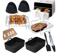Dazhtu 9 Pezzi Accessori Friggitrice Ad Aria, Teglie Friggitrice ad Aria Riutilizzabili per Friggitrice ad Aria da Ninja AF400EU, AF300EU e Altri Doppio Zona Airfryer, Forno, Microonde, 7,6-9,5L, Nero