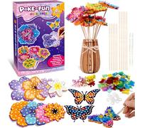 Dazhtu Lavoretti Creativi per Bambini di 5 6 7 8 anni Crea Il Tuo Bouquet di Fiori, Kit Creativo Bambina, Fiori e Farfalle Set Con un Creativo vaso, Artigianato per Bambini per Ragazze Regalo bambina