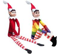 Dazhtu Set di 2 Elfi Natalizi giocosi, Natale 45cm elfo (Maschio) e Elfo (Ragazza) con Gambe Lunghe, Corpo Morbido e Testa in Vinile, Dispettoso, Peluche Giocattoli Natalizi