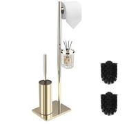DAZI Set di Scopino bagno WC con porta carta igienica e cestino porta oggetti, Scopino WC in accio Inox Autoportante, porta carta igienica da terra 3 in 1 Stile minimalista salvaspazio