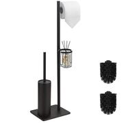 DAZI Set di Scopino bagno WC con porta carta igienica e cestino porta oggetti,Scopino WC in accio Inox Autoportante, porta carta igienica da terra 3 in 1 Stile minimalista salvaspazio