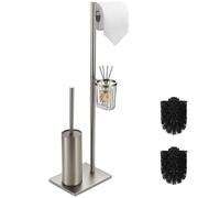 DAZI Set di Scopino bagno WC con porta carta igienica e cestino porta oggetti, Scopino WC in accio Inox Autoportante, porta carta igienica da terra 3 in 1 Stile minimalista salvaspazio