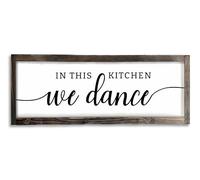 Dazingart Targa rustica in legno da appendere alla parete, in stile rustico, con scritta in lingua inglese "In This Kitchen We Dance", decorazione per la cucina e la sala da pranzo (danza)