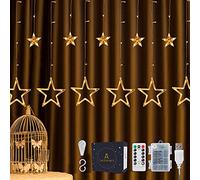 DazSpirit 12 Luci LED per tende a stella 3,5 m 138LED, telecomando e 20 ganci, alimentazione USB o batteria, 8 modalità, impermeabile, interni ed esterni (bianco caldo)