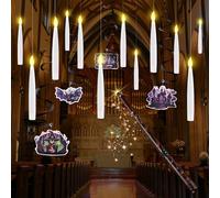 DazSpirit 12 pezzi Candele Galleggianti con Telecomando Bacchetta Magica, Candele LED senza Fiamma, Candela a Batteria con Nastri Decorativi e Carte con Motivi Magici per Halloween, feste di Natale