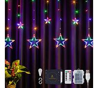 DazSpirit 12 stelle Luci LED per tende a stella 3,5 m 138LED, con telecomando e 20 ganci, confezione regalo, 8 modalità, alimentazione USB o a batteria, impermeabile, interni ed esterni (colorato)