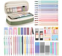DazSpirit 62 Pezzi Set Cancelleria Estetico con Astuccio Pieghevole, 12 Evidenziatori Pastello, 4 Penne Cancellabili, 5 Penne Gel, 6 Portamine, Forniture Scolastiche per Ragazze e Adolescenti (Verde)