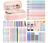 DazSpirit 62 Pezzi Set Cancelleria Estetico con Astuccio Pieghevole, 12 Evidenziatori Pastello, 4 Penne Cancellabili, 5 Penne Gel, 6 Portamine, Forniture Scolastiche per Ragazze e Adolescenti (Rosa)