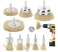 DazSpirit 9 Pezzi spazzola metallica di ferro spazzole per trapano con kit spazzola con codolo da 1/4 di pollice per rimozione ruggine/corrosione/vernice - Rottura del filo ridotta e set di