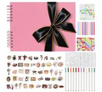 DazSpirit Album Fotografico Personalizzabile con Nastro Nero Bordato in Oro, 80 Pagine Nere, Album Fai Da Te con 12 Pennarelli Metallizzati e 11 Adesivi, Album Foto per Matrimoni e Compleanni (Rosa)