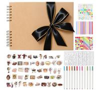 DazSpirit Album Fotografico Personalizzabile con Nastro Nero Bordato in Oro, 80 Pagine Nere, Album Fai Da Te con 12 Pennarelli Metallizzati e 11 Adesivi, Album Foto per Matrimoni e Compleanni (Cachi)