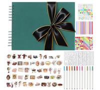 DazSpirit Album Fotografico Personalizzabile con Nastro Nero Bordato in Oro, 80 Pagine Nere, Album Foto con 12 Pennarelli Metallizzati e 11 Adesivi, Scrapbook per Matrimoni e Compleanni (Verde Scuro)