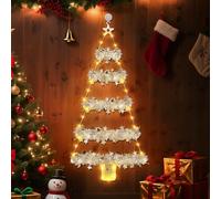 DazSpirit Luci a Scala di Natale, 88 cm Albero a Scala LED con Ghirlanda Lametta, 8 Modalità, Timer, Ganci, Luci di Natale a Batteria per Finestra Interno Esterno Festa, Parete, Porta (Bianco Caldo)