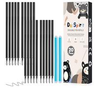 DazSpirit Ricariche Cancellabili 0,7mm - Set da 20 con 2 Gomma da Cancellare, Compatibili con Legam, Ricarica Penna Inchiostro, Mine Gel Cancellabili per Scuola, Ufficio, Bambini e Insegnanti (Nero)