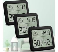 DazSpirit Termometro Ambiente Interno Igrometro Digitale, Monitor Umidità Temperatura, Misuratore Umidità con Funzioni Comfort, Ora, Data per Camera da Letto, Baby Room, Serra, Ufficio (3 Pezzi Nero)