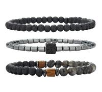 Dazylleco Bracciale da uomo con perle naturali, multistrato, intrecciato, regolabile, idea regalo per la festa del papà, Pietra, Senza Gemstone