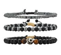 Dazylleco Bracciale da uomo con perle naturali, multistrato, intrecciato, regolabile, idea regalo per la festa del papà, Pietra, Senza Gemstone