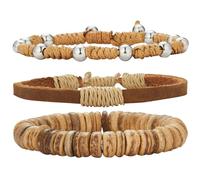 Dazylleco Bracciale da uomo con perle naturali, multistrato, intrecciato, regolabile, idea regalo per la festa del papà, Pietra, Senza Gemstone