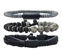 Dazylleco Bracciale da uomo con perle naturali, multistrato, intrecciato, regolabile, idea regalo per la festa del papà, Pietra, Senza Gemstone