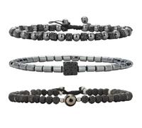 Dazylleco Bracciale Uomo Set Braccialetti in Pelle e Corda Intrecciata e Perline Bracciale Multistrato Regolabile Gioielli Regalo per Festa del Papà(Grey Eye)