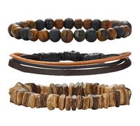 Dazylleco Bracciale Uomo Set Braccialetti in Pelle e Corda Intrecciata e Perline Bracciale Multistrato Regolabile Gioielli Regalo per Festa del Papà(Brown)