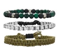 Dazylleco Bracciale Uomo Set Braccialetti in Pelle e Corda Intrecciata e Perline Bracciale Multistrato Regolabile Gioielli Regalo per Festa del Papà(Green)