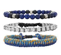 Dazylleco Bracciale Uomo Set Braccialetti in Pelle e Corda Intrecciata e Perline Bracciale Multistrato Regolabile Gioielli Regalo per Festa del Papà(Sapphire)
