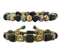 Dazylleco Bracciale Uomo Set Braccialetti in Pelle e Corda Intrecciata e Perline Bracciale Multistrato Regolabile Gioielli Regalo per Festa del Papà(Crown Green)