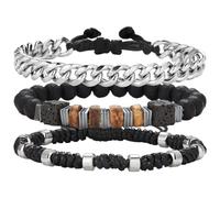 Dazylleco Set di 3 Bracciale da Uomo Bracciale Pietre Naturali Bracciale a Catena Cubano Bracciale in Corda Regolabile Regali di Gioielli Fatti a Mano per Uomo(24014)