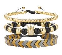 Dazylleco Set di 3 Bracciale da Uomo Bracciale Pietre Naturali Bracciale a Catena Cubano Bracciale in Corda Regolabile Regali di Gioielli Fatti a Mano per Uomo(24009)
