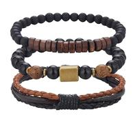 Dazylleco Set di 3 Bracciale da Uomo Bracciale Pietre Naturali Bracciale a Catena Cubano Bracciale in Corda Regolabile Regali di Gioielli Fatti a Mano per Uomo(89-Square)